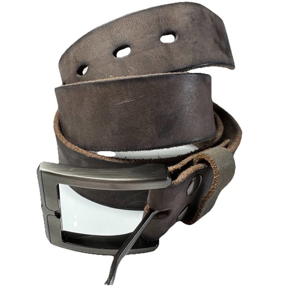 Men's Genuine Full Grain Leather Belt Brown 38-40 Chrome Buckle Classic Casual - Picture 1 of 6